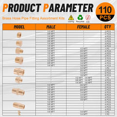 111Pcs Hose Pipe Fitting Assortment Kit, NPT Adapter, Reducer Bushing, Hex Nippl