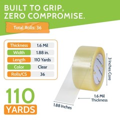 Packing Tape 36 Rolls 2″ x 110 Yards (330′ ft) Box Carton Sealing Clear 1.6 Mil