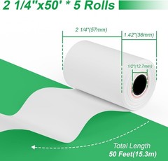 5 Rolls 2.25″ x 50′ Thermal Receipt Paper for All POS Printers, Eco-Friendly
