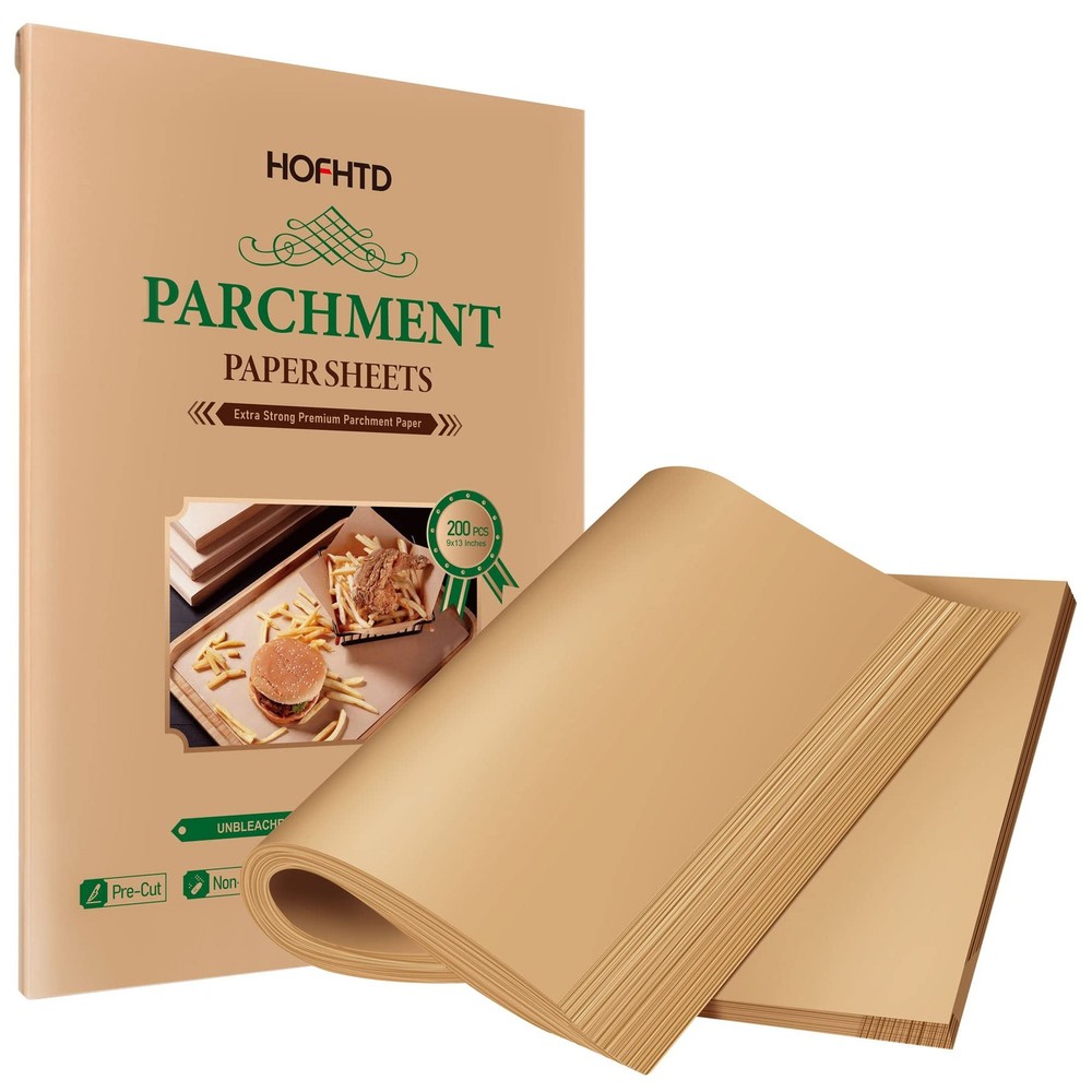 200 Pcs Parchment Paper Sheets 9 x 13 Inches, Precut 9″x13″, Unbleached