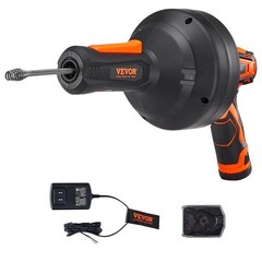 VEVOR 12V Electric Drain Auger 25FT Plumbing Snake Auto Feed for 3/4″-2″ Pipes