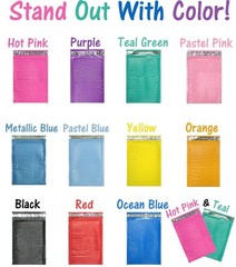 6×10″ Colored Poly Bubble Mailers, Pink,Teal,Purple Shipping Mailing Envelopes!