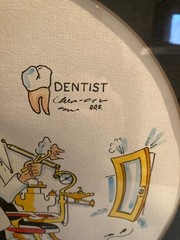 VINTAGE 1977 DENTAL OFFICE FRAMED CARTOON WALL ART SIGNED DIANA WEBER READ
