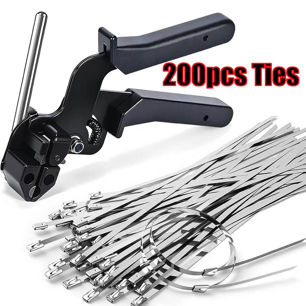 200pcs Metal Zip Ties with Stainless Steel Cable Tie Gun Special Tool For Silver