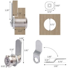 2 Set Keyed Alike Cabinet Cam Lock 3/4″ Cylinder Toolbox Lock for Drawer Dresser