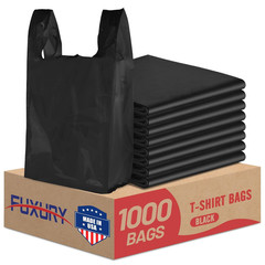 1000 Count Black Plastic Grocery Bags 12″ x 6.5″ x 21″, T-shirt, Trash, Take Out