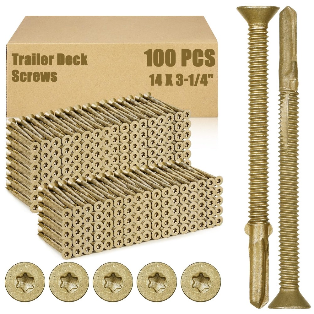 100 Pcs #14 x 3-1/4″ Trailer Deck Screws, Bulk Self Tapping, Wood to Metal, Star
