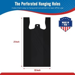500 Count Plastic T-shirt Bags Black 12″x 6.5″x 21″Grocery Trash Take Out To Go