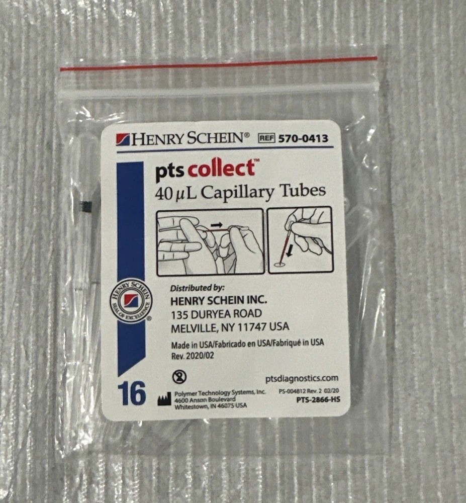 Henry Schein PTS 40 UL Capillary Blood collection Tubes, 16 Ct Micro-hematocrit