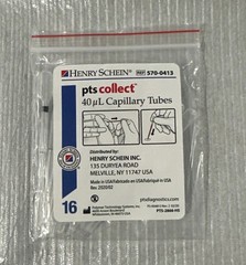 Henry Schein PTS 40 UL Capillary Blood collection Tubes, 16 Ct Micro-hematocrit
