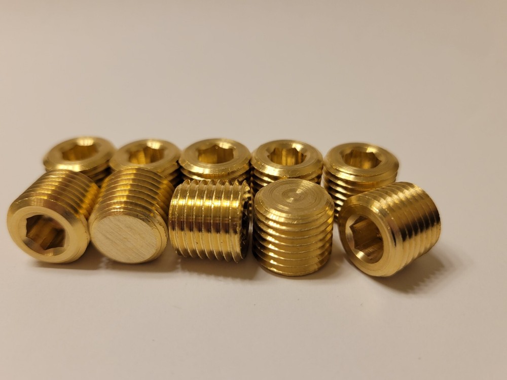 Lot of 10 pcs. 1/4″ Male NPT Brass Plug Countersunk Hex