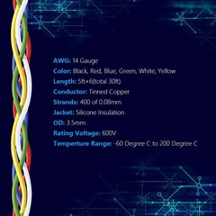 14 AWG Silicone Wire Kit 6 Colors Stranded Tinned Copper 5ft Each