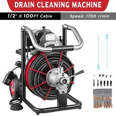 100ft x 1/2″ Commercial Drain Cleaner Sewer Snake Drain Auger Cleaning Machine