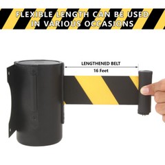 Wall Mount Retractable Belt 16 Foot, Crowd Control Wall Barrier w/ Steel Case