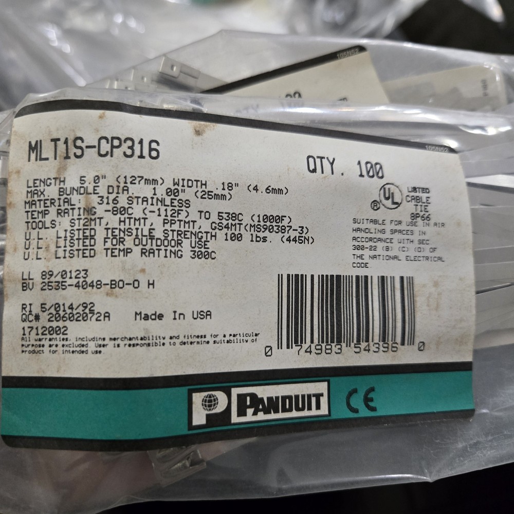 100x Panduit Cable Tie MLT1S-CP316