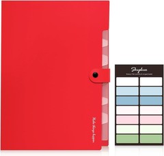 Portable 8-Pocket Expanding Document Organizer with Labels – Modern Red Design