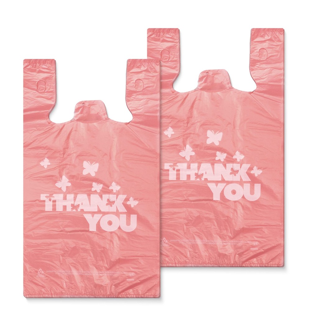PINK Thank you bags, 100PCS T shirt bags, To Go Bags,Grocery bags, Reusable a…
