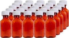 Plastic Amber Oval Liquid Medicine Bottles, Child Resistant Cap, 2oz, 25 Count