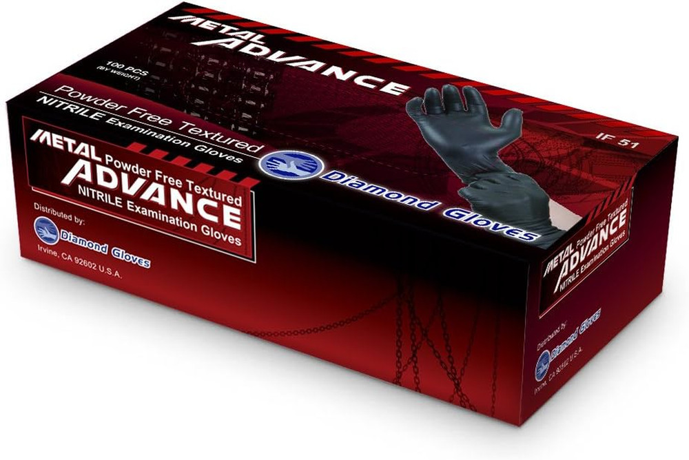 Advance Black Nitrile Exam Gloves IF 51, 5 Mil Powder Free, Latex Free Disposabl