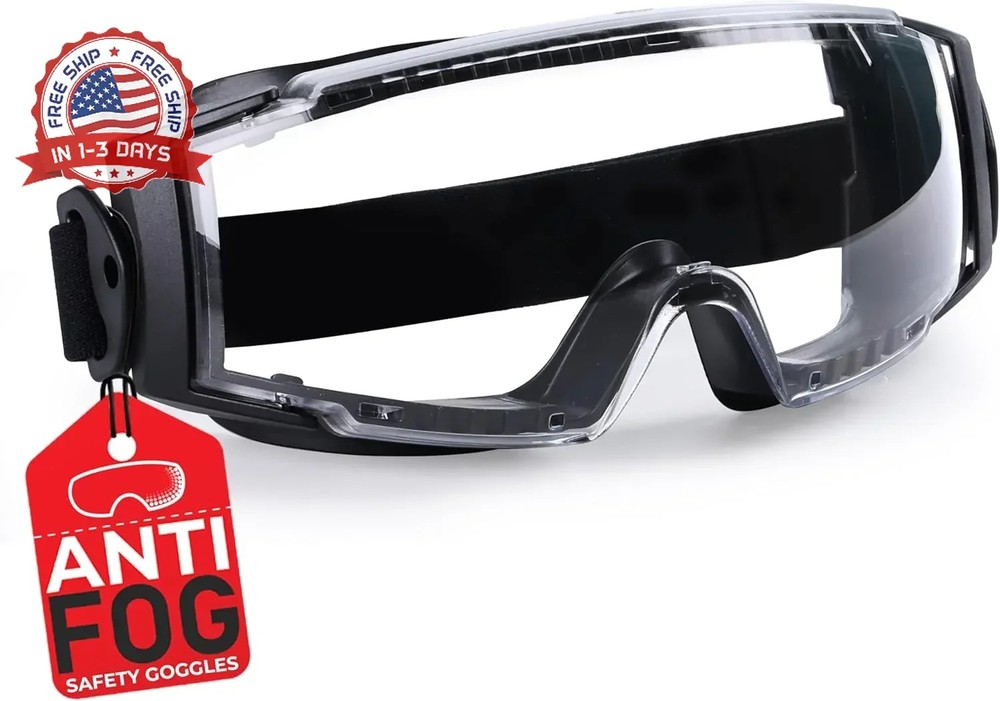 BISON LIFE SplashPro, Safety Goggles Over Glasses, ANSI Z87.1 Anti-Fog Safety Go