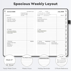 Leather Academic Planner 2026-2027: A5 Black Business Weekly & Monthly Planner f