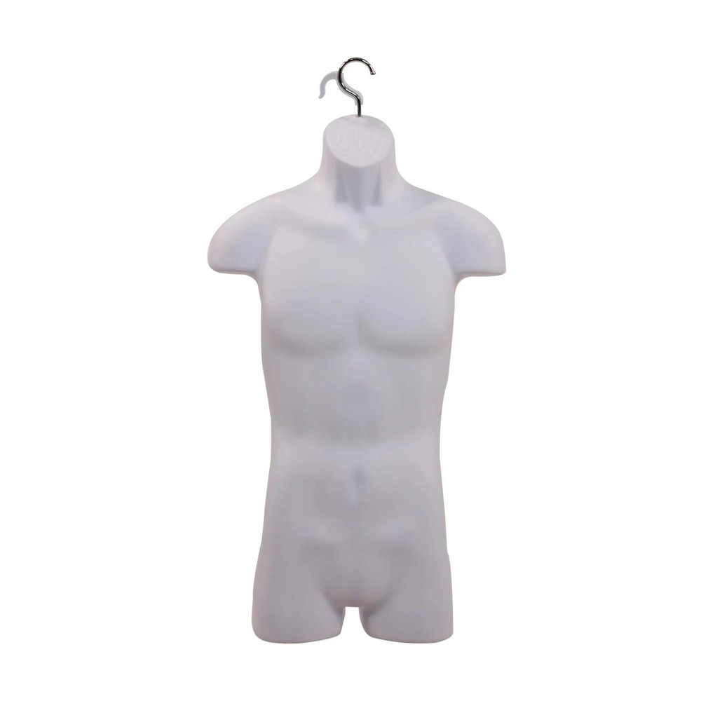 Molded Male Display Form White Torso Mannequin for Retail Tees and Clothing