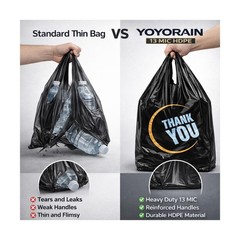 YoYoRain 100 Count Plastic Bags – Black T Shirt Bags with Handle for Retail S…