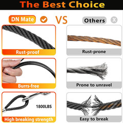 220Ft Black Wire Rope 1/8″ T316L Marine Grade Stainless Steel Cable 7 × 7 Strand