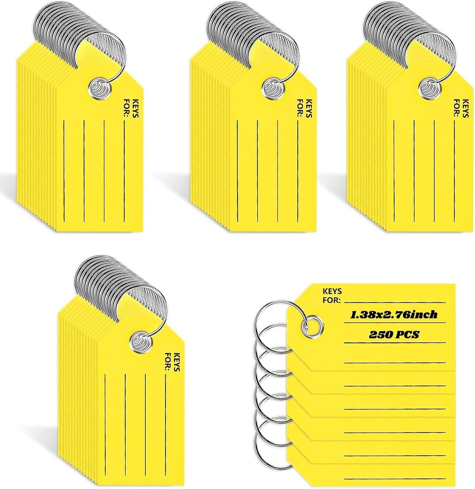 Yellow Key Tags with Labels and Rings: 1.38 X 2.76 Inches,
