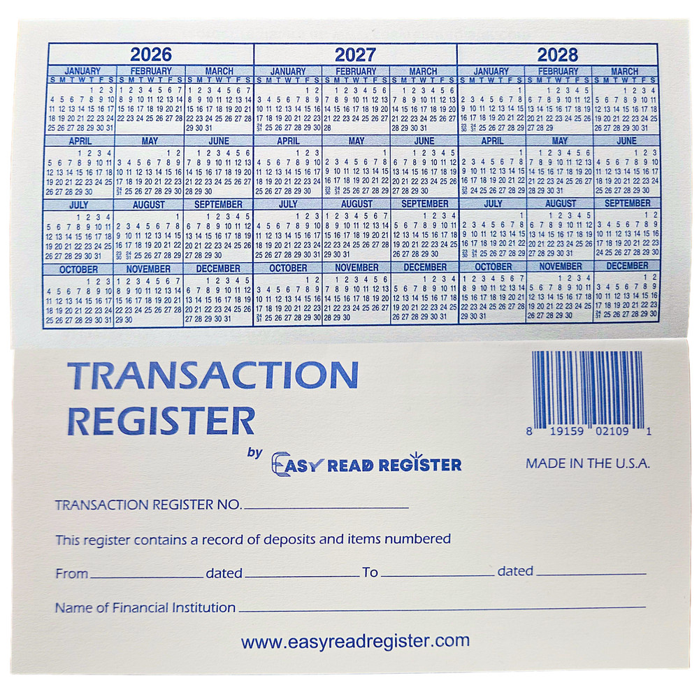 12 Checkbook Transaction Registers 2026-2027-2028 Calendars Check Book Bank