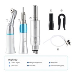 Dental Low Speed Straight Handpiece Kit Latch Contra Angle Air Motor 2/4 Holes