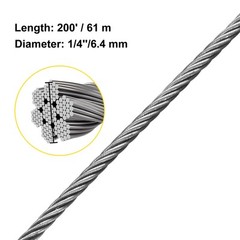VEVOR T304 Stainless Steel Cable 1/4″ 7×19 Steel Wire Rope 200ft Cable Railing