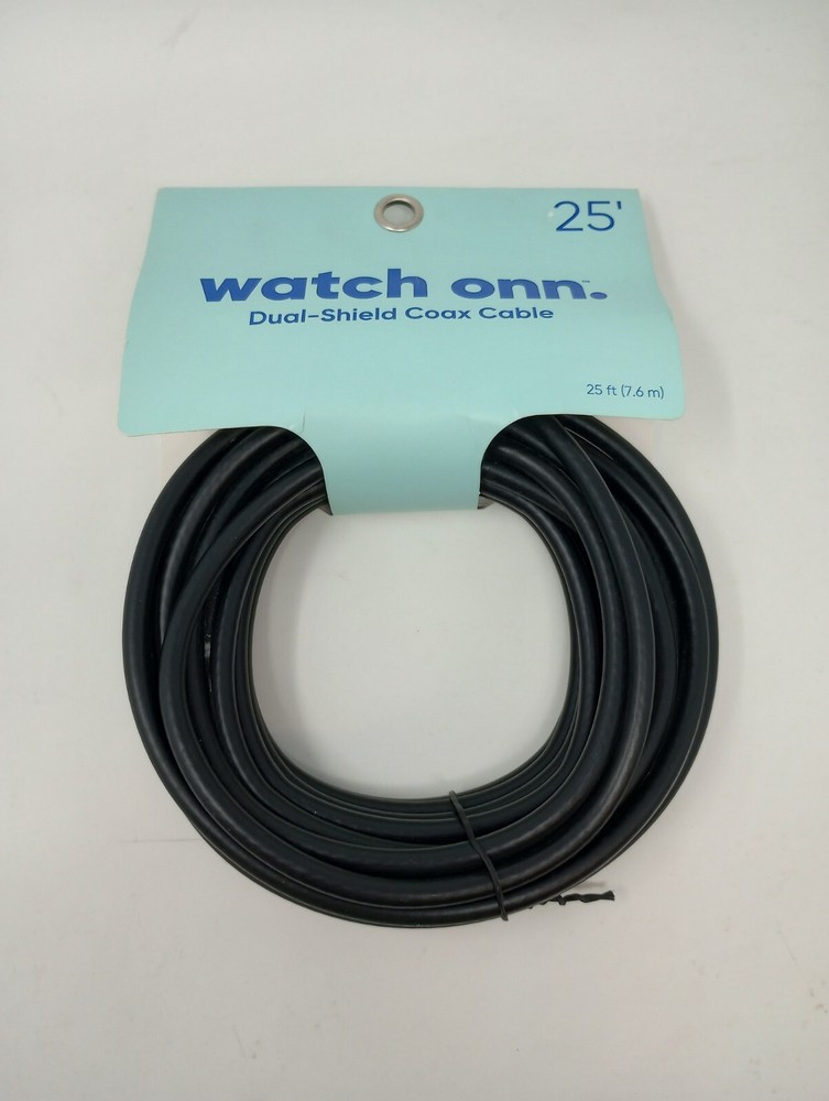 NEW watch onn. Dual-Shield Coax Cable 25 ft (7.6m) Black Coaxial