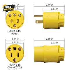 Electrical Replacement Plug & Connector Set, Extension Cord Ends Male and Female