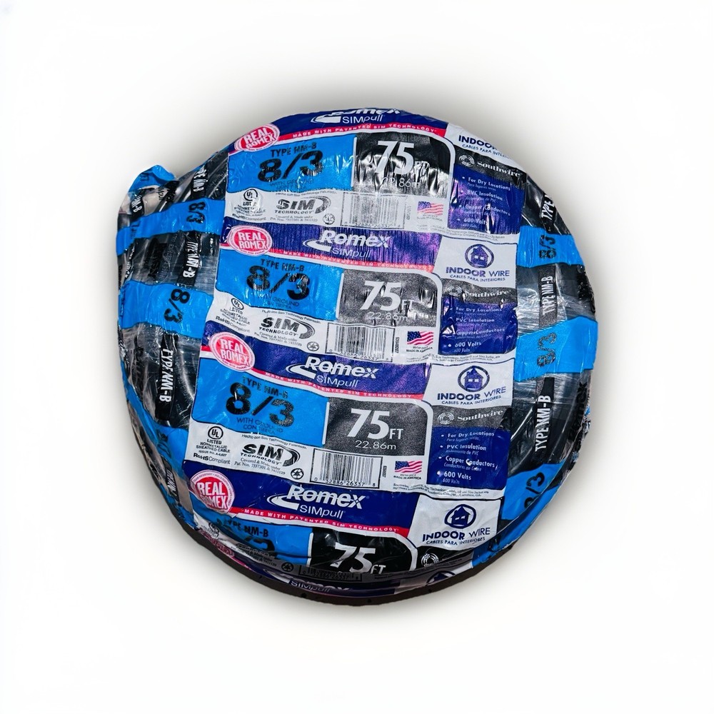 75’- Feet Southwire 8/3 Romex SIMpull Type NM-B Wire, House, Commercial Wire