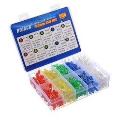 500-Pack 5mm LED Diode Lights Assorted Kit 5 Colors 20mA 2V 3V Round Transparent