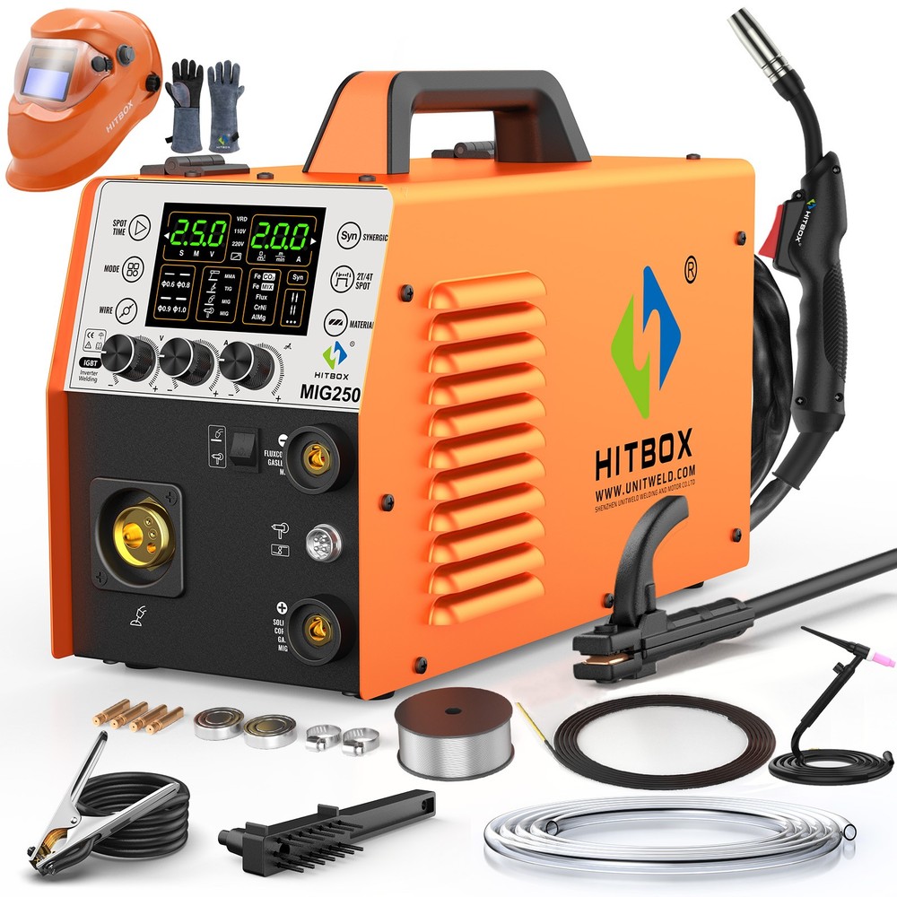 6IN1 MIG Welder 250Amp 230V Aluminum MIG Gas Gasless MIG MMA Welding Machine Set