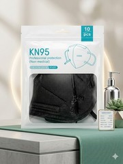 Black KN95 Face Mask 5 Layer Protection Disposable Breathable 10/50 Pack