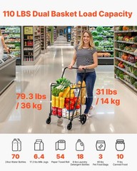 VEVOR Folding Shopping Cart Rolling Grocery Cart with Double Baskets 110 LBS