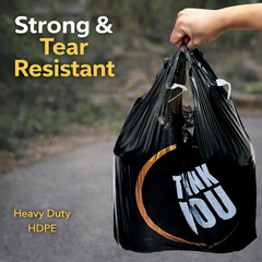 100 Count Plastic Bags with Handle for Retail Shopping & Supermarket Use Black