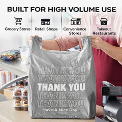 Bags Extra Large 18 x 8x 32 Gray Thank You T-Shirt Plastic Grocery Shopping Bags