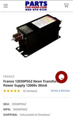 France 12,000 Volt Neon Transformer 12030 P5G-2E