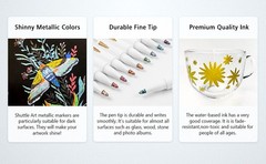 Metallic Marker Pens, 30 Colors Metallic Paint Markers with 1 Coloring Book Fine