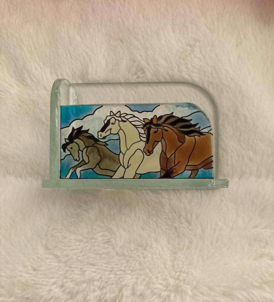 Joan Baker Designs Art Glass With Horses Business Card Holder (H1)