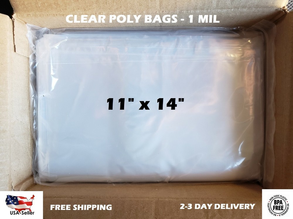 11×14″ Clear Poly Bags Flat Open Top 1-Mil ml LDPE Plastic T-Shirt 100 200 1000
