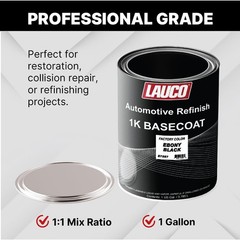 LAUCO 1K Basecoat Ebony Black Auto Paint – 1 Gallon – Spray Gun Ready – Gloss