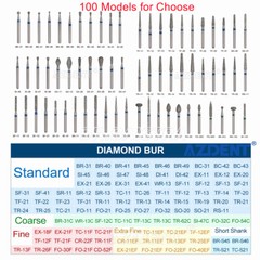 100pcs Dental Diamond Burs Friction Grip 1.6mm for High Speed Handpiece AZDENT