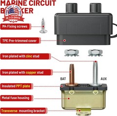RED WOLF (40A 1PC) DC 12V-24V Automatic Reset Circuit Breaker #10-32 Studs with