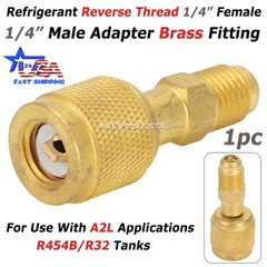 HVAC R32 Reverse Thread 1/4” Female, 1/4” Male Adapter For A2L R454B/R32 Tanks
