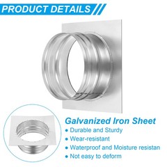 6″ Duct Connector Flange Dryer Vent Wall Plate Square to Round Straight Silver